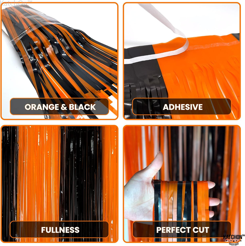 Black and Orange Fringe Backdrop-Pack of 2 Halloween Decorations