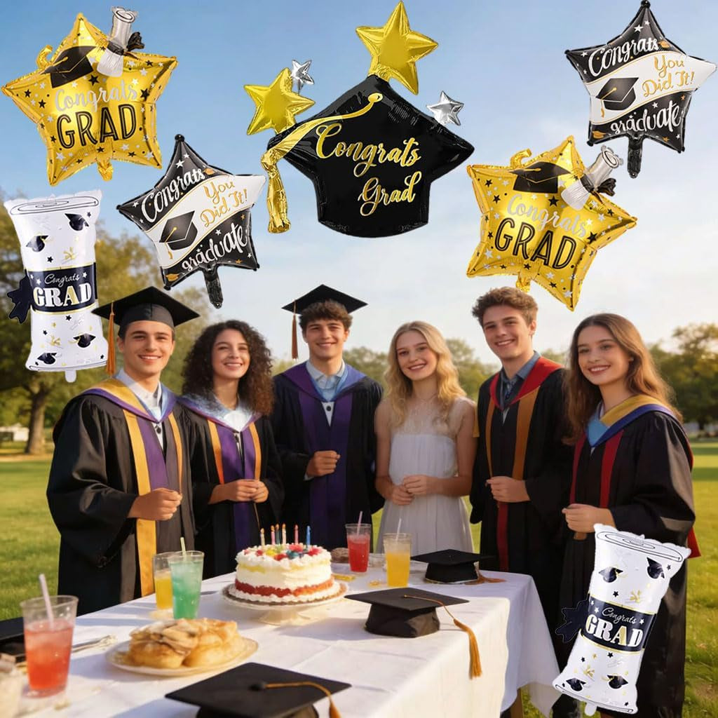 Graduation Balloons Set - Graduation Cap Balloons Congrats Grad Balloon Diploma Balloons Graduation Foil Balloon for Class of 2026 Graduation Decorations
