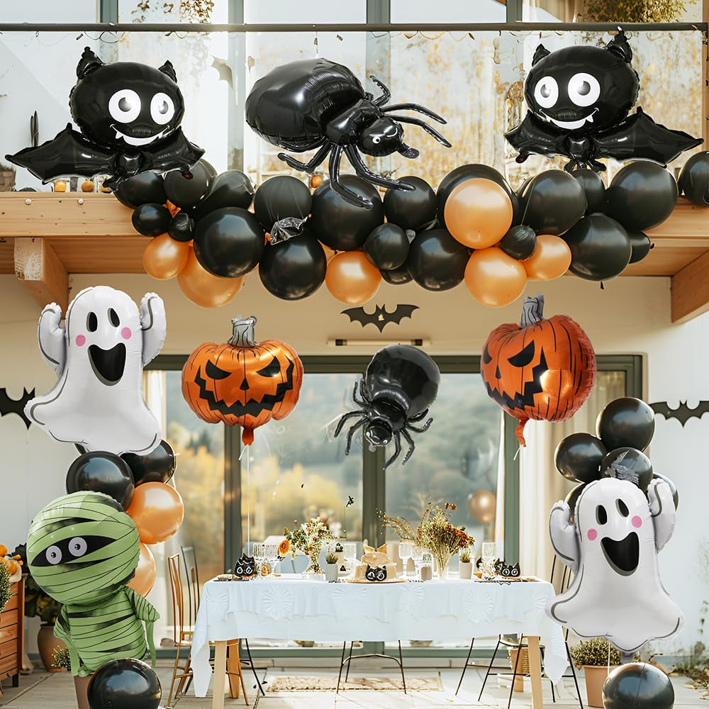 Halloween Scary Pumpkin Balloon Boo Spooky Balloon for Day of Death New Year Birthday Party Supplies, 6 Pack Cartoon Scary Pumpkin Foil Balloons Ghost Balloons Halloween Birthday Decoration