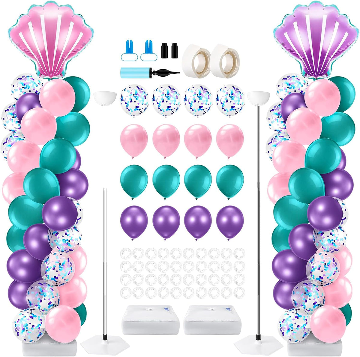 2 Set Valentines Day Balloon Column Stand Kit with 2 Candy Pastel Heart Love Foil Balloons, Valentines Day Arch Garland Stands for Valentine'S Wedding Anniversary Party Supplies Decoration