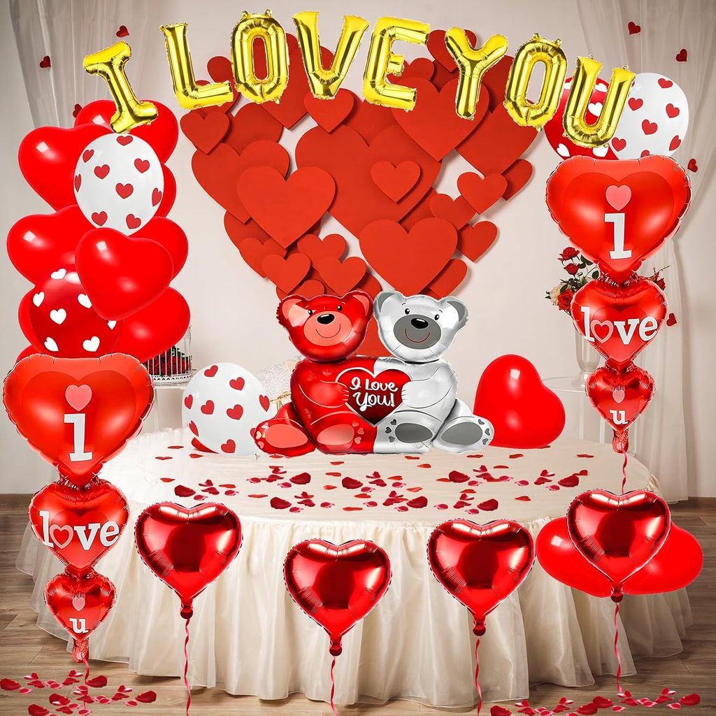 Valentines Balloons,Valentines Day Decorations,Happy Anniversary Balloons,I Love You Balloons,With 1000 Pcs Silk Rose Petals, Wedding Decorations,Valentine Balloons,Ribbon and Straw Included