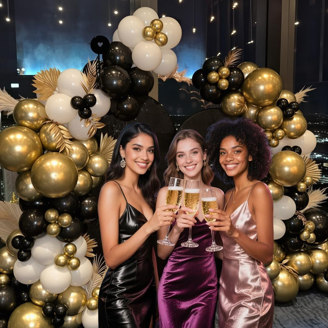 Black and Gold Balloons,50Pcs 12 Inch Black White Gold Latex Party Balloons