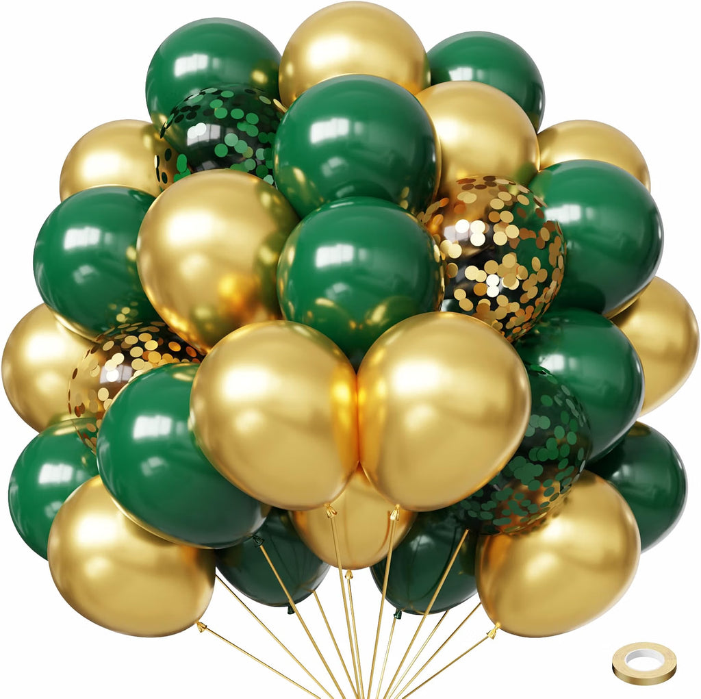 Green and Gold Balloons,50Pcs 12 Inch Green Balloons Gold Balloons