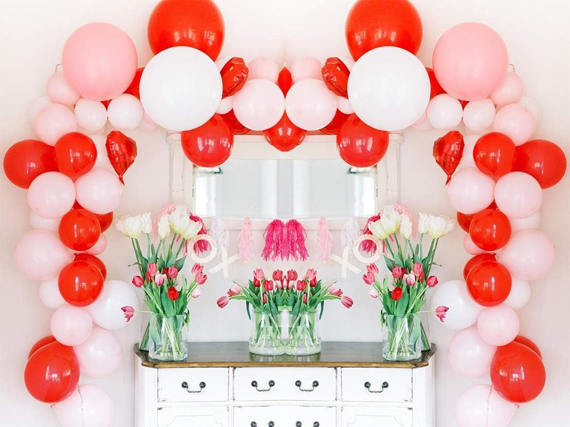 Valentine'S Day Red Balloons Arch Garland Kit 110 Pack 5" 10" 12" Red Pink White Balloons Arch with Confetti Balloon Red Heart Foil Balloon for Valentine'S Day Wedding Party Decorations