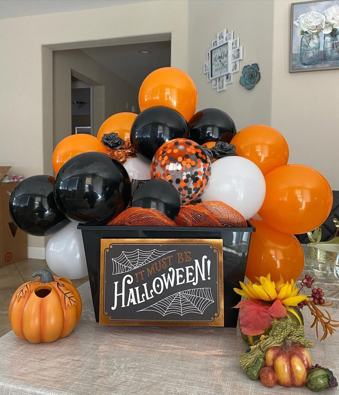Halloween Balloons Black Orange Balloons Set, 50Pcs 12Inch Black White Orange Confetti Latex Balloon Halloween Balloon for Celebration Party Bar Anniversary Graduation Decoration