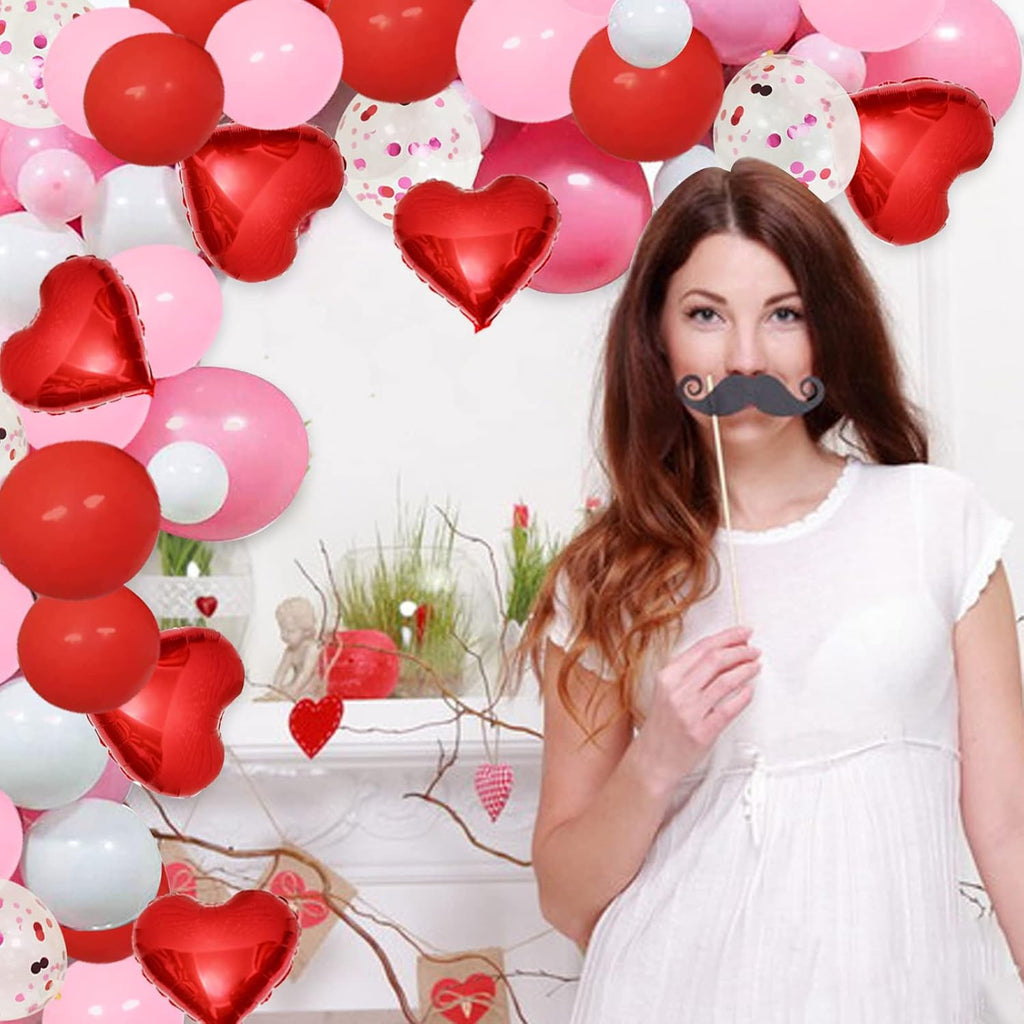 Valentine'S Day Red Balloons Arch Garland Kit 110 Pack 5" 10" 12" Red Pink White Balloons Arch with Confetti Balloon Red Heart Foil Balloon for Valentine'S Day Wedding Party Decorations