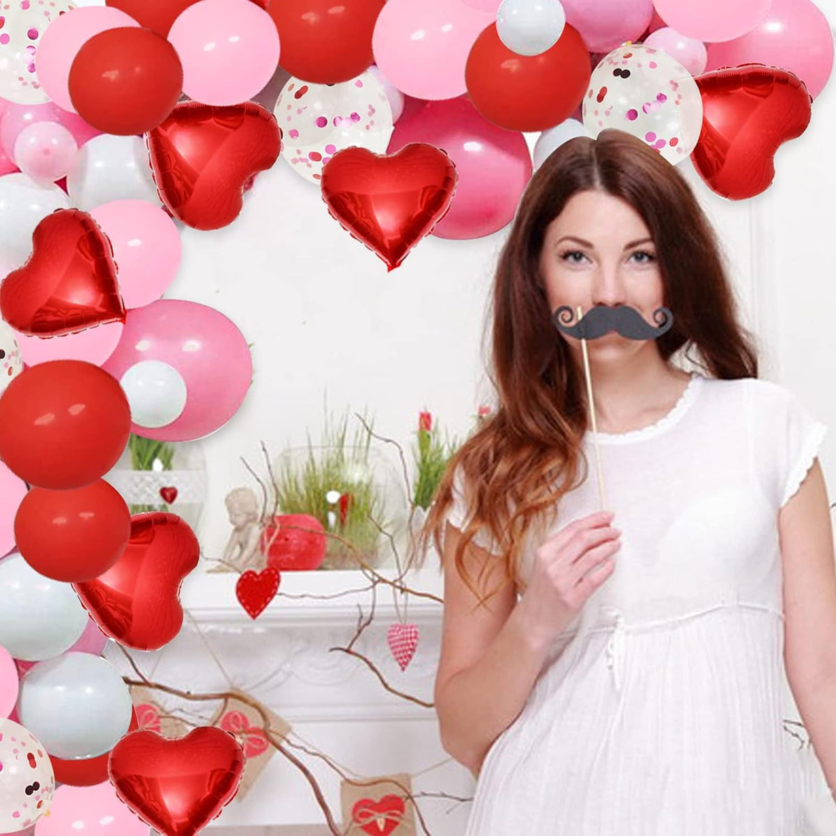 Valentine'S Day Red Balloons Arch Garland Kit 110 Pack 5" 10" 12" Red Pink White Balloons Arch with Confetti Balloon Red Heart Foil Balloon for Valentine'S Day Wedding Party Decorations