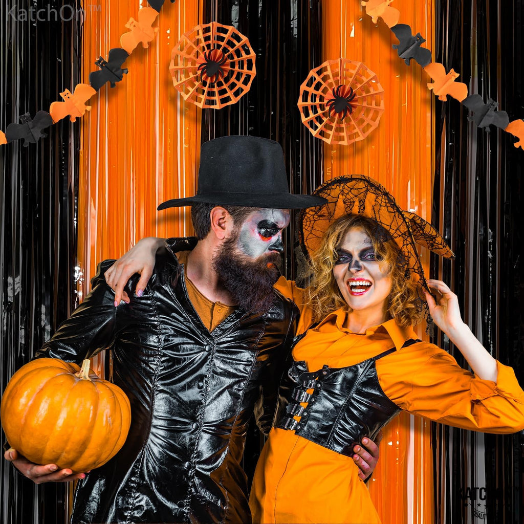 Black and Orange Fringe Backdrop-Pack of 2 Halloween Decorations