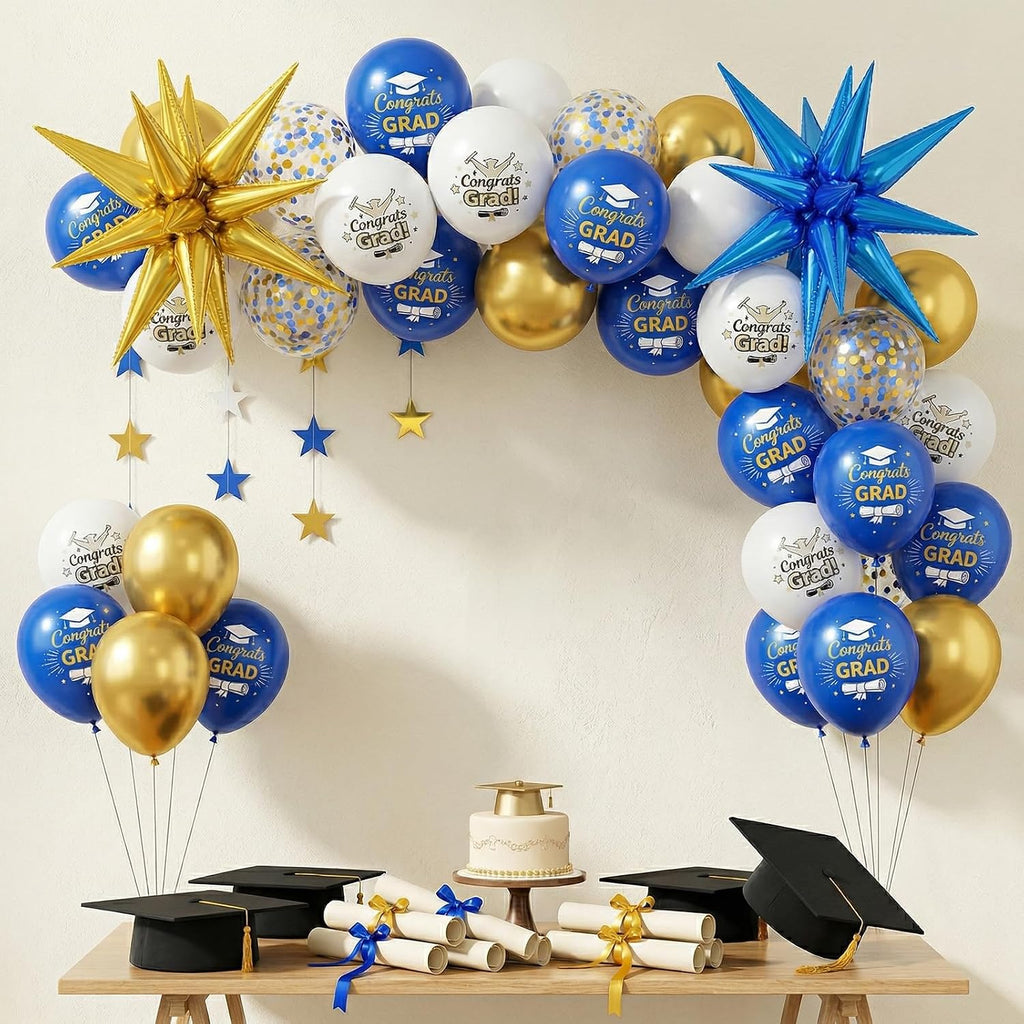 Graduation Balloons, Blue Gold Star Balloons for Class of 2026 Grad Party