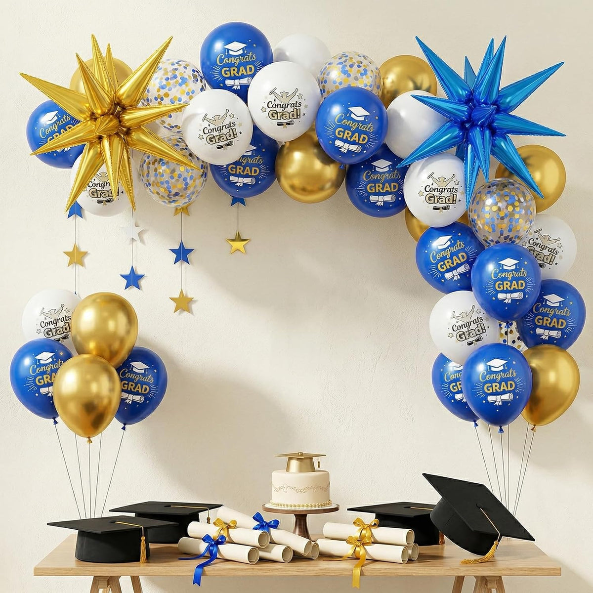 Graduation Balloons, Blue Gold Star Balloons for Class of 2026 Grad Party
