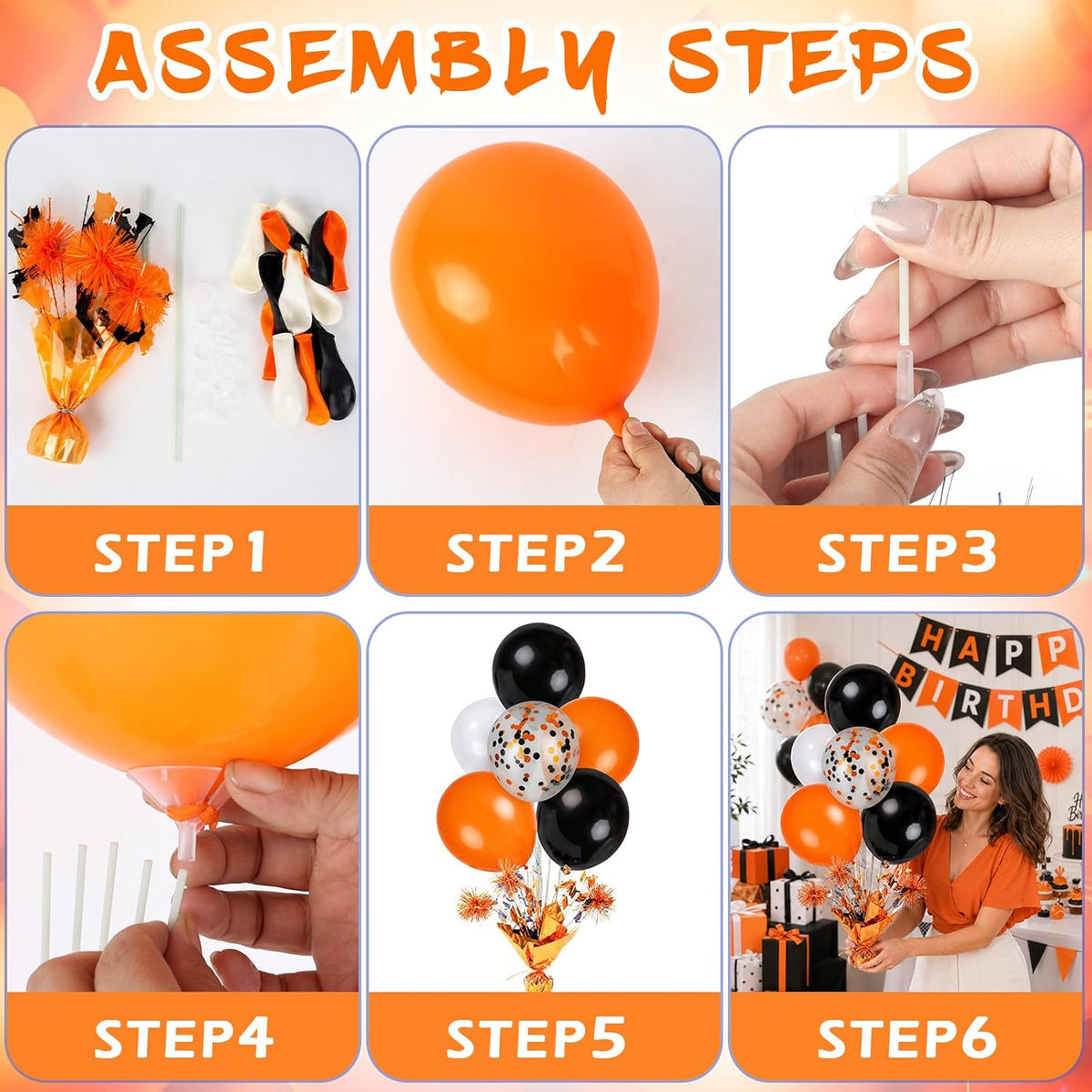 4 Set Halloween Balloons Black Orange Confetti White Balloon Stand Centerpiece Table Decorations for Halloween Celebration Party Bar Birthday Baby Shower Anniversary Retirement Graduation Decoration