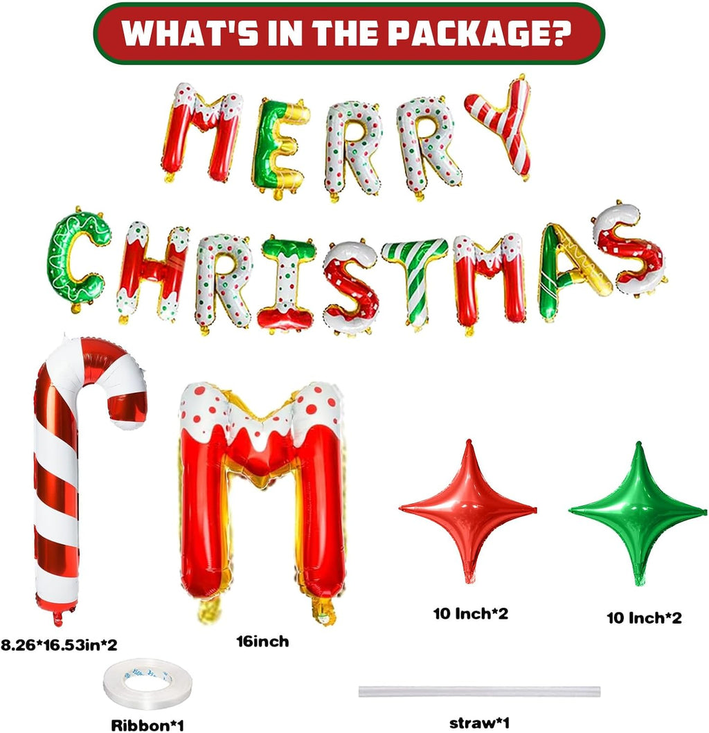 Donut Merry Christmas Balloon Banner, 16 Inch Letter for Holiday Xmas Party