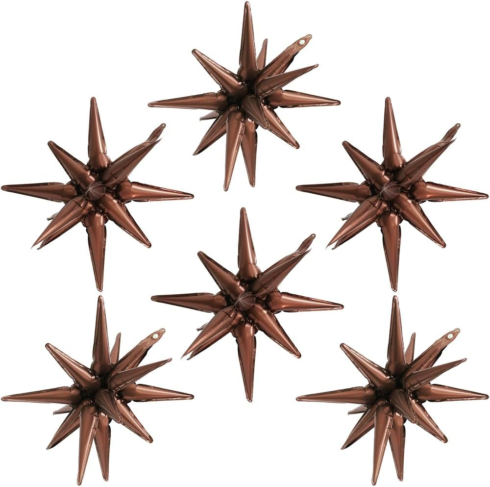 4D Red Green Balloon New Year Merry Christmas Decoration One-Piece Explosion Star Party Supplies, 6 Pack 22'' 14 Point Spike Star Cone Balloon Fireworks Balloons for Birthday Disco Casino Movie Night