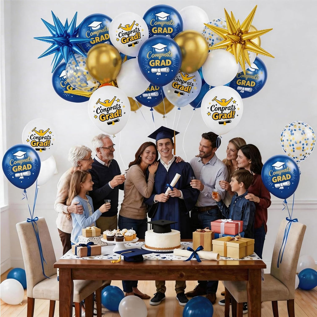 Graduation Balloons, Blue Gold Star Balloons for Class of 2026 Grad Party