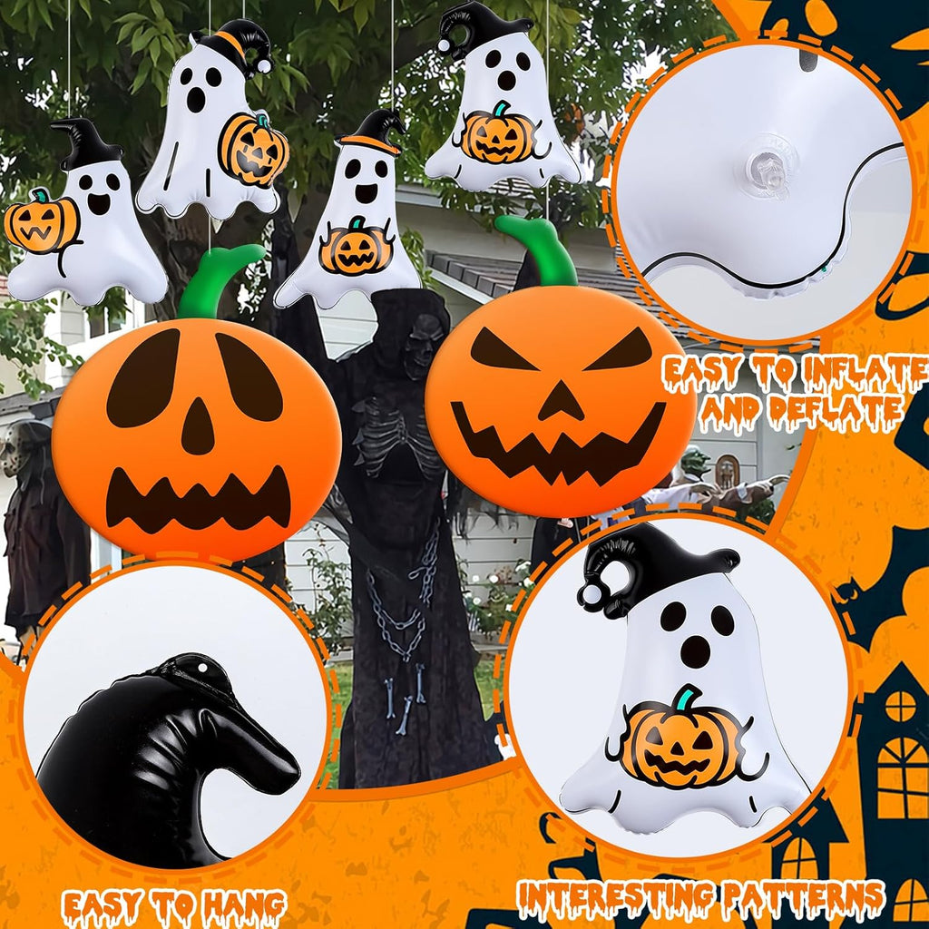10 PCS 16 Inch, 9 Inch Halloween Inflatable Balloons Inflatable Halloween Pumpkin Ghost Decorations PVC Large Pumpkin Balloons for Haunted House Horror Party Yard Garden Home Decor