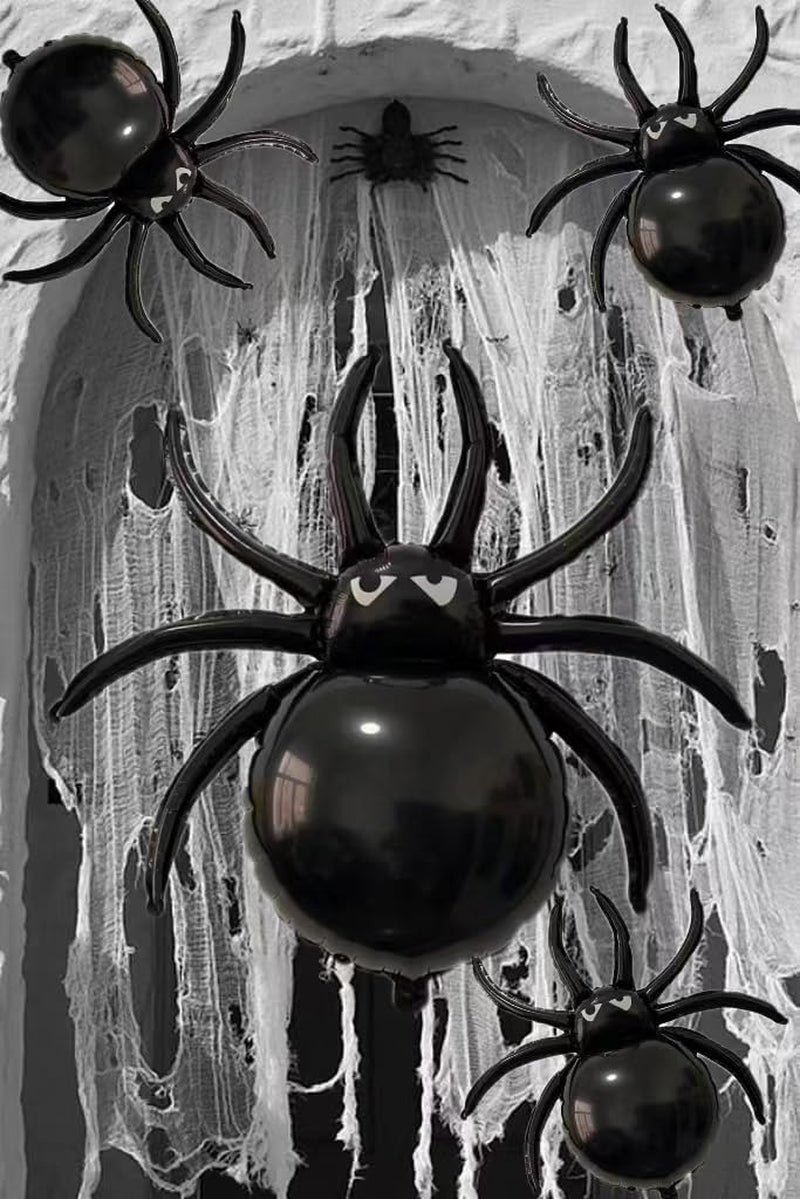 12PCS Halloween Black Spider Balloons - 33" Giant and 17.2" Small Spiders Foil Balloon for Halloween Decoration Day of Death New Year Birthday Spooky Party Supplier