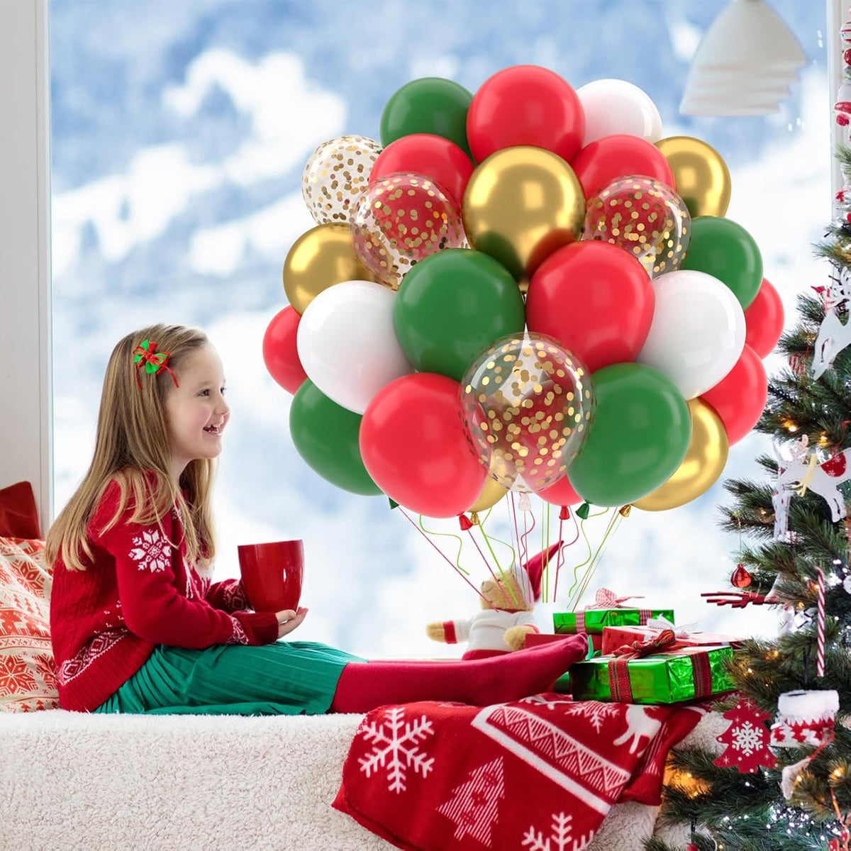 Red and Green Christmas Balloons Set 50 Pcs 12 Inch