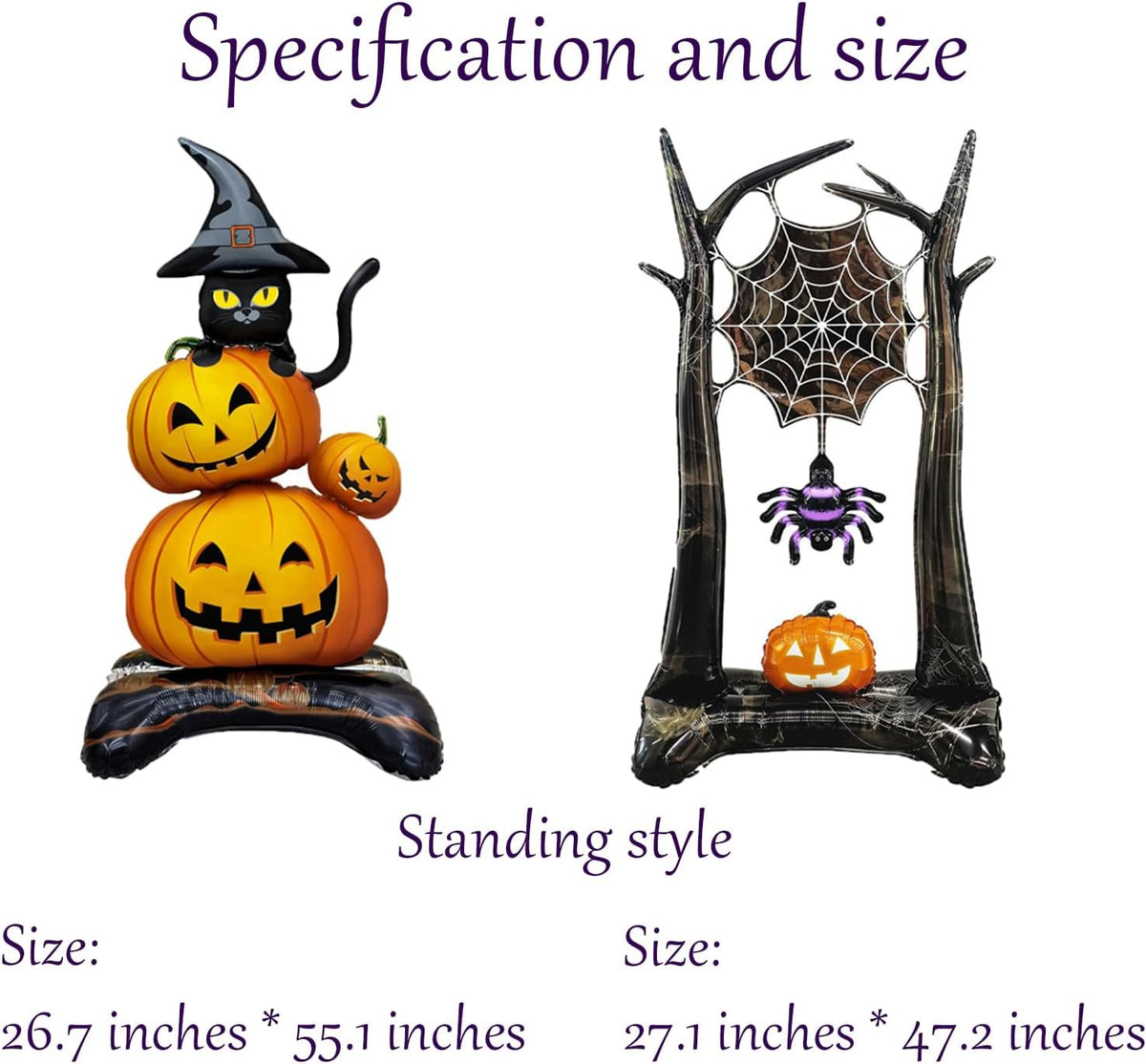 Halloween Inflatable Standing Balloons Giant Pumpkin Black Cat & Spider Web Scary Theme Foil Mylar Balloons for Day of the Dead Halloween Spooky Party Wall Inflatable Decorations