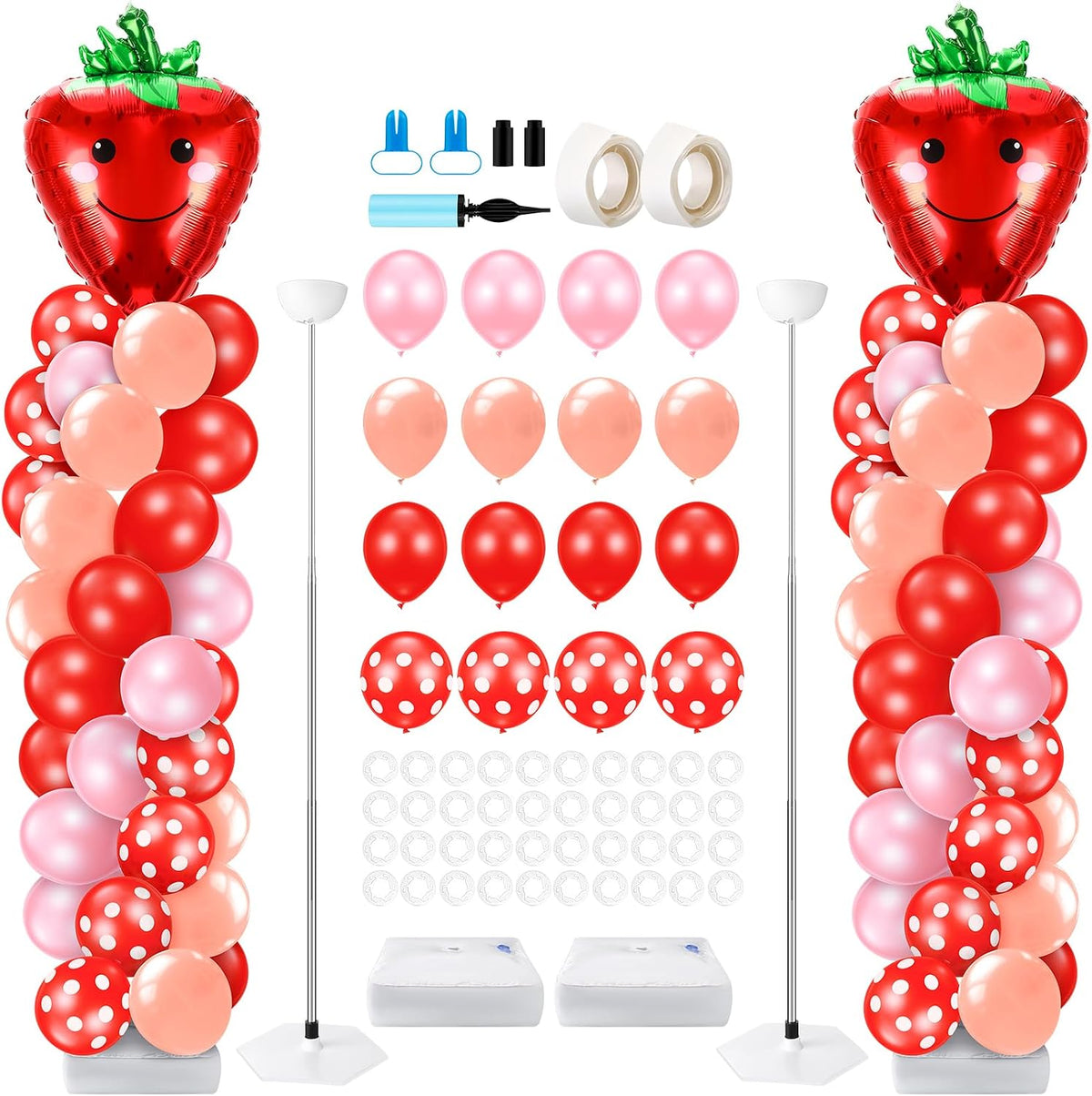 2 Set Valentines Day Balloon Column Stand Kit with 2 Candy Pastel Heart Love Foil Balloons, Valentines Day Arch Garland Stands for Valentine'S Wedding Anniversary Party Supplies Decoration
