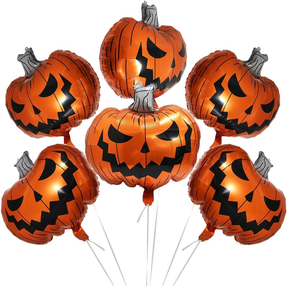 Halloween Scary Pumpkin Balloon Boo Spooky Balloon for Day of Death New Year Birthday Party Supplies, 6 Pack Cartoon Scary Pumpkin Foil Balloons Ghost Balloons Halloween Birthday Decoration