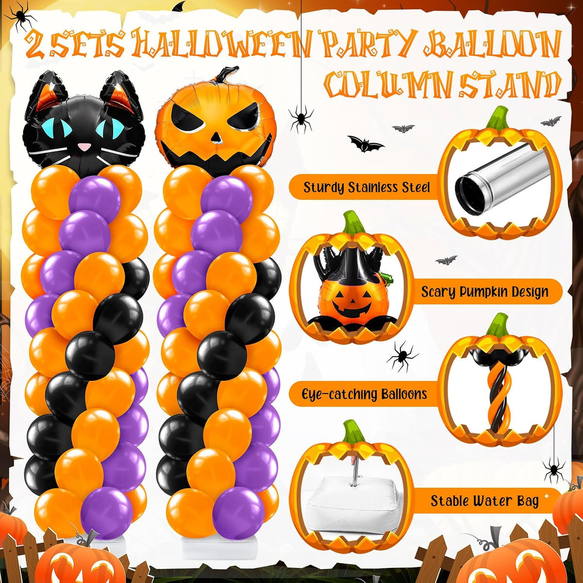 2 Sets Halloween Balloon Column Stand Kit