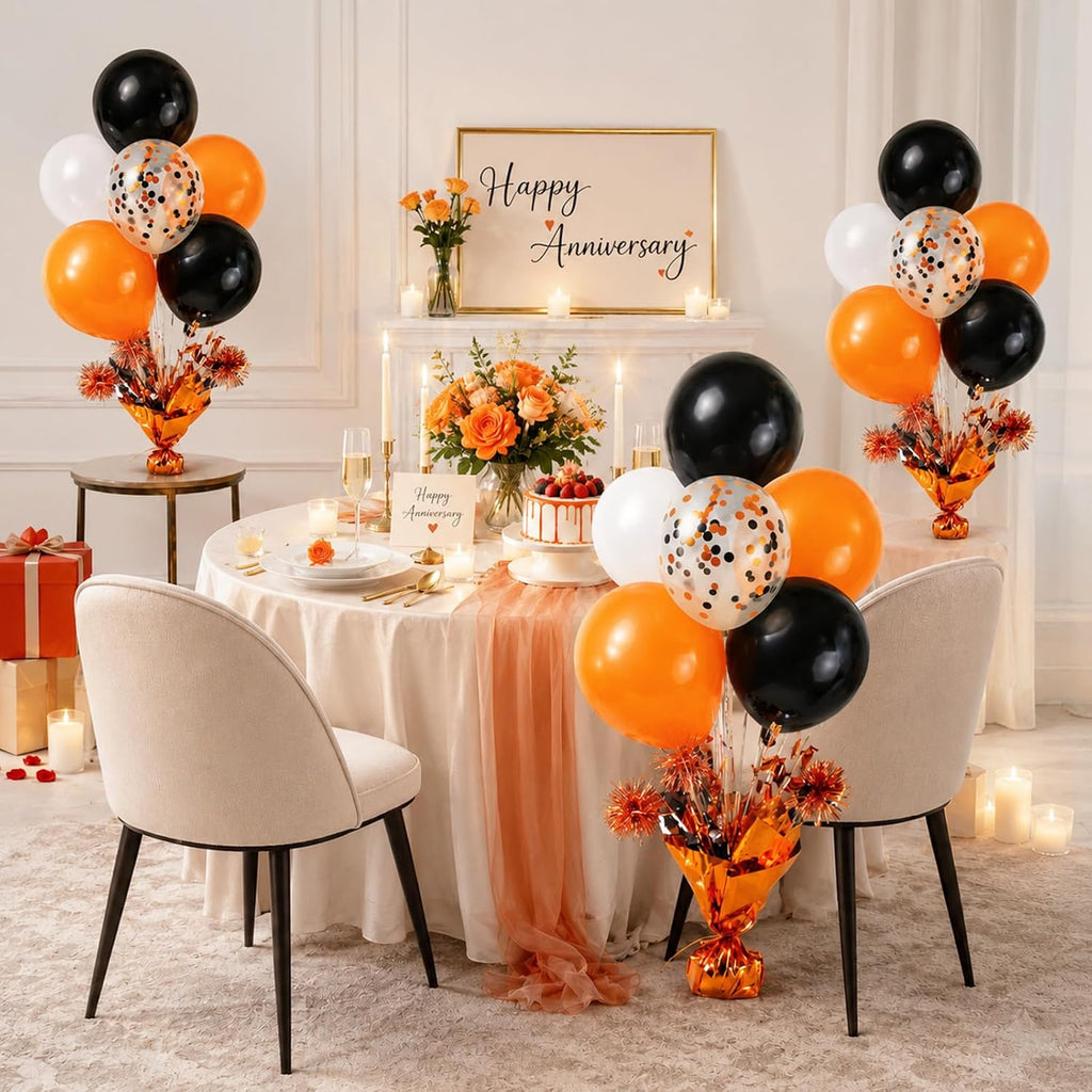 4 Set Halloween Balloons Black Orange Confetti White Balloon Stand Centerpiece Table Decorations for Halloween Celebration Party Bar Birthday Baby Shower Anniversary Retirement Graduation Decoration