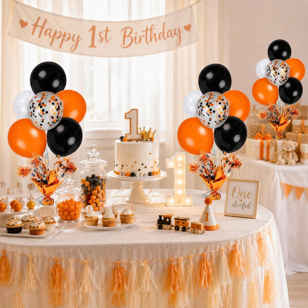 4 Set Halloween Balloons Black Orange Confetti White Balloon Stand Centerpiece Table Decorations for Halloween Celebration Party Bar Birthday Baby Shower Anniversary Retirement Graduation Decoration