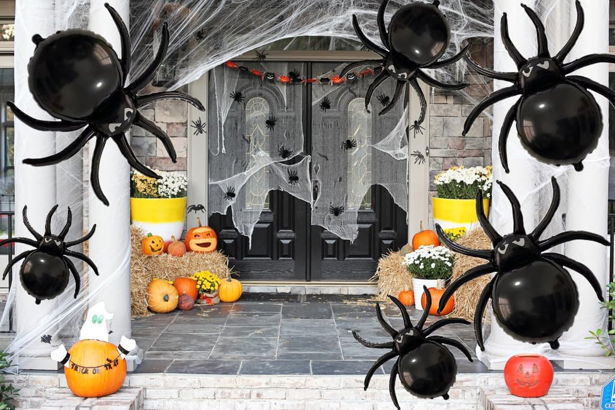 12PCS Halloween Black Spider Balloons - 33" Giant and 17.2" Small Spiders Foil Balloon for Halloween Decoration Day of Death New Year Birthday Spooky Party Supplier