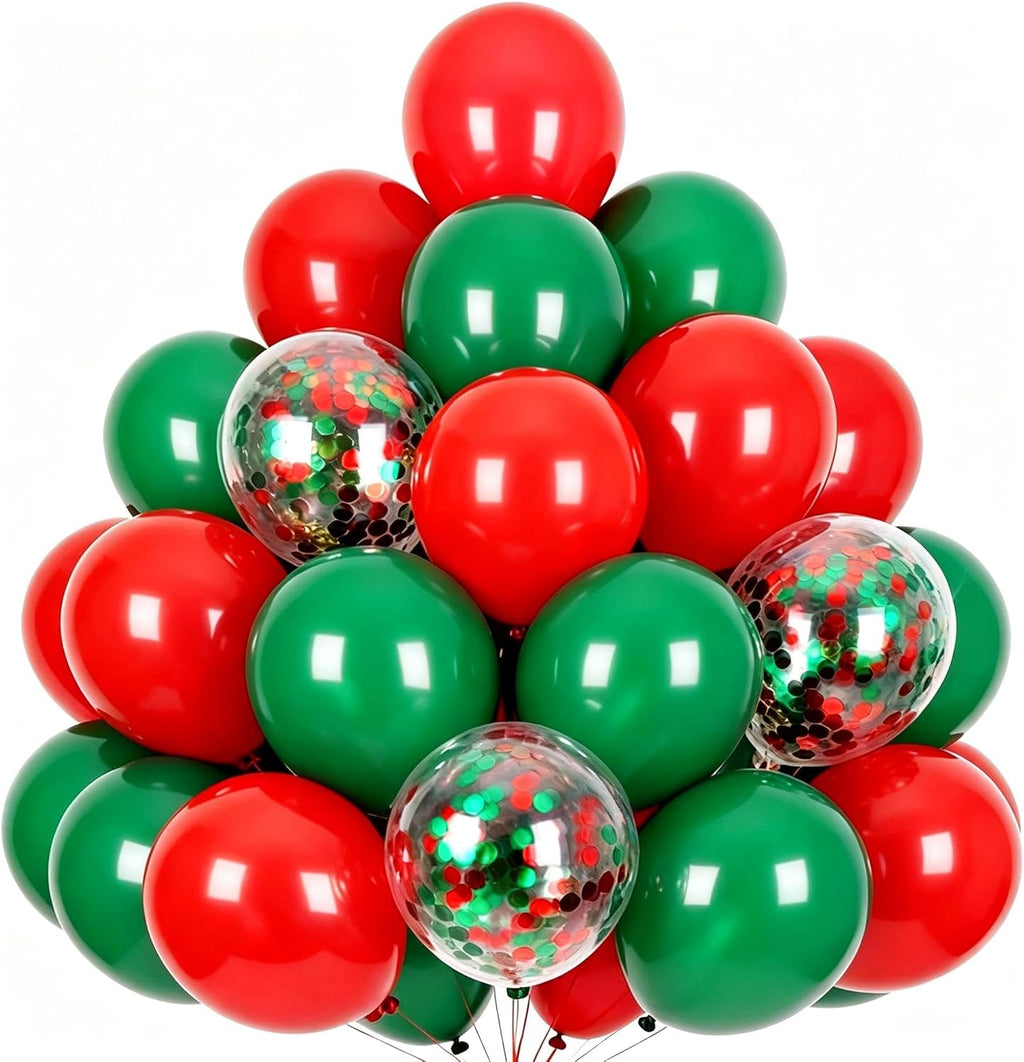 Red and Dark Green Balloons, 50Pcs 12In Christmas Party Balloons