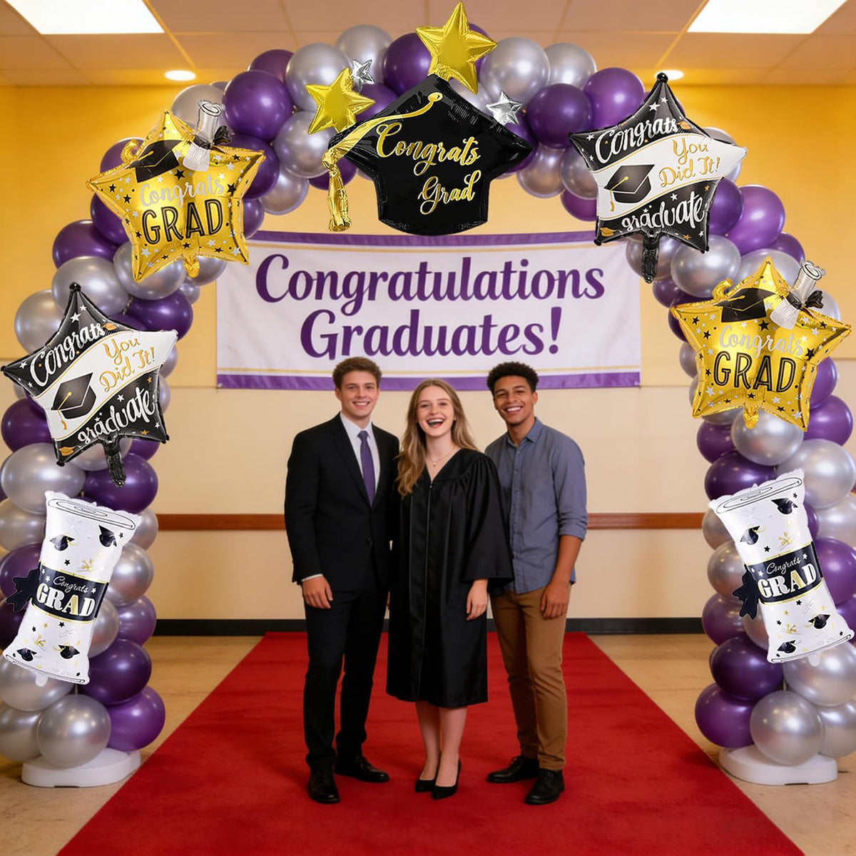 Graduation Balloons Set - Graduation Cap Balloons Congrats Grad Balloon Diploma Balloons Graduation Foil Balloon for Class of 2026 Graduation Decorations