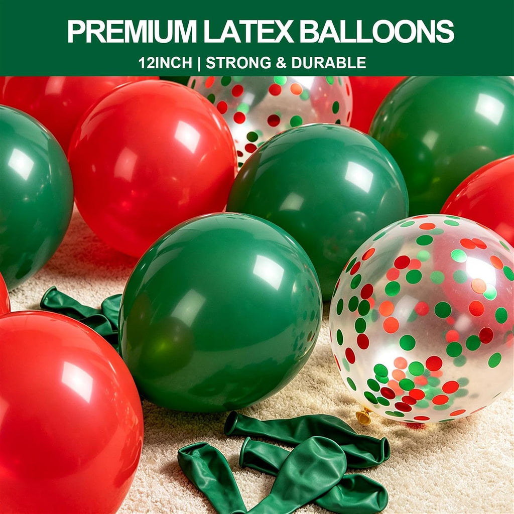 Red and Dark Green Balloons, 50Pcs 12In Christmas Party Balloons