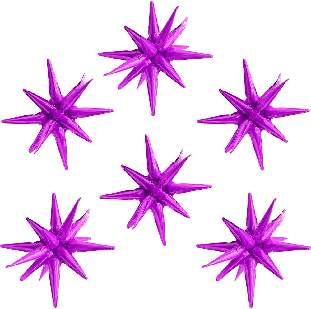 4D Red Green Balloon New Year Merry Christmas Decoration One-Piece Explosion Star Party Supplies, 6 Pack 22'' 14 Point Spike Star Cone Balloon Fireworks Balloons for Birthday Disco Casino Movie Night