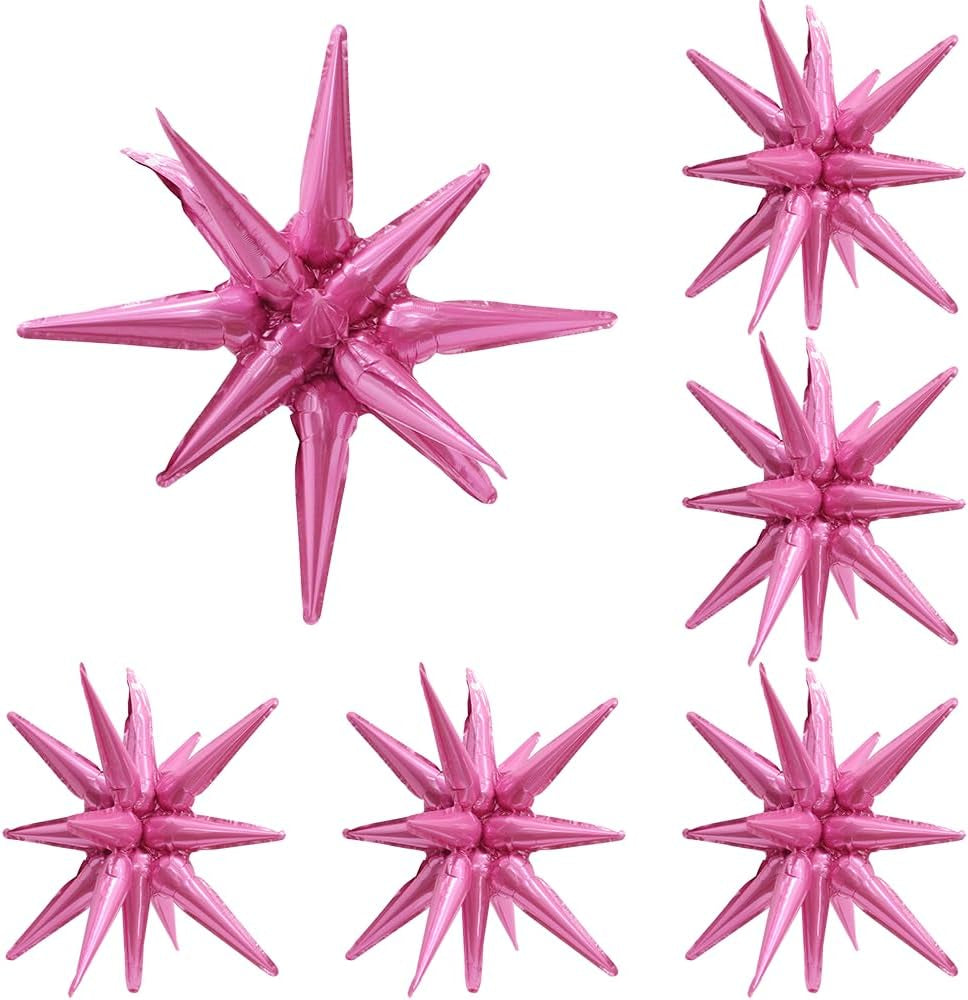 4D Red Green Balloon New Year Merry Christmas Decoration One-Piece Explosion Star Party Supplies, 6 Pack 22'' 14 Point Spike Star Cone Balloon Fireworks Balloons for Birthday Disco Casino Movie Night