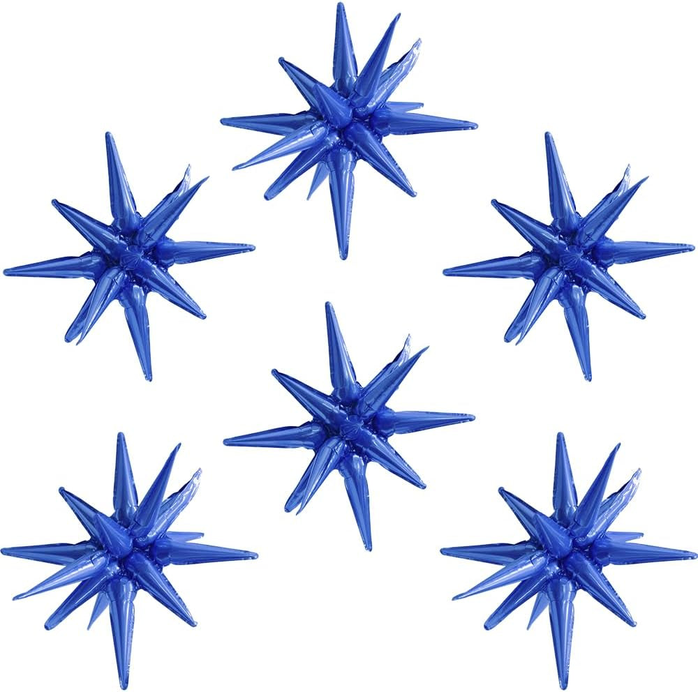 4D Red Green Balloon New Year Merry Christmas Decoration One-Piece Explosion Star Party Supplies, 6 Pack 22'' 14 Point Spike Star Cone Balloon Fireworks Balloons for Birthday Disco Casino Movie Night