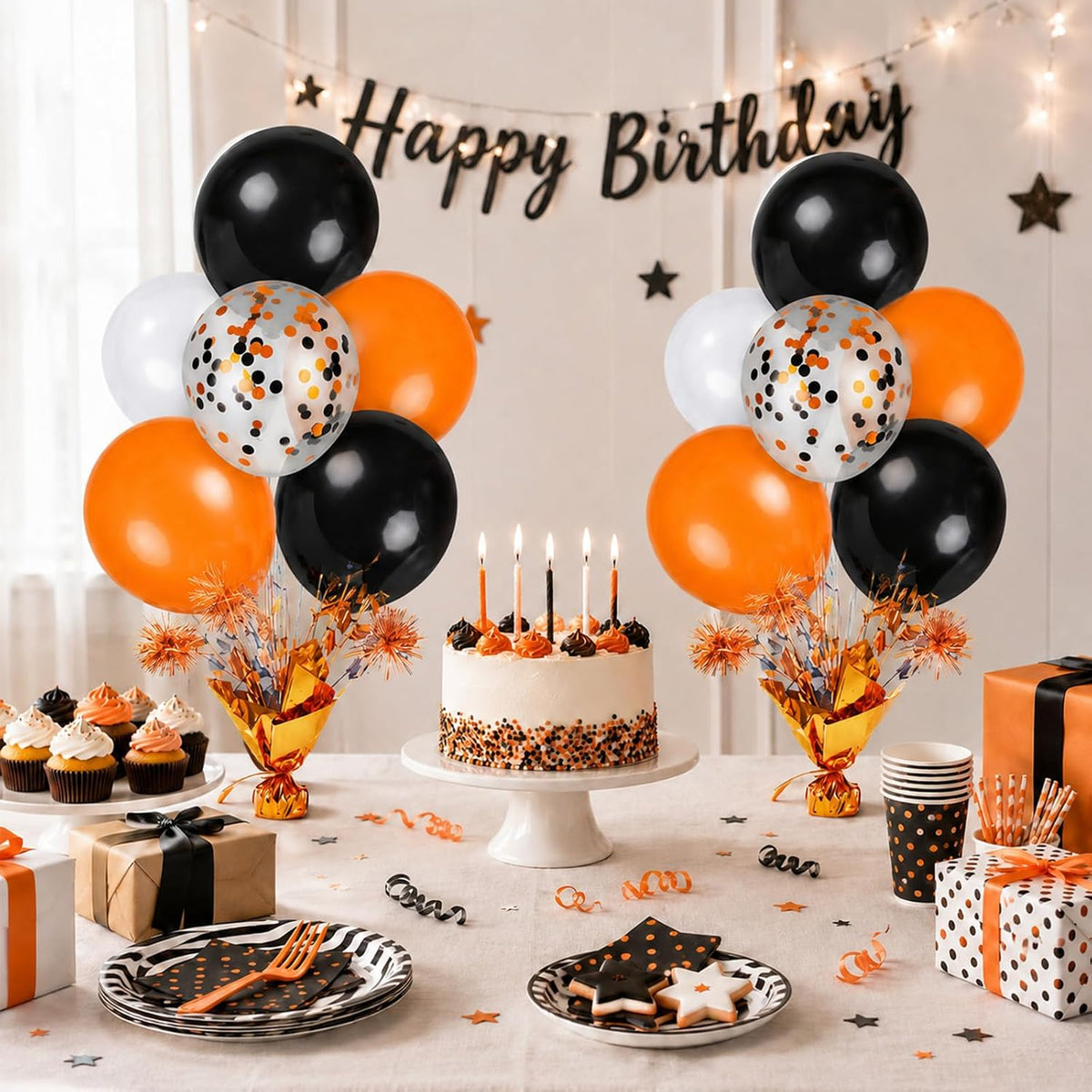 4 Set Halloween Balloons Black Orange Confetti White Balloon Stand Centerpiece Table Decorations for Halloween Celebration Party Bar Birthday Baby Shower Anniversary Retirement Graduation Decoration