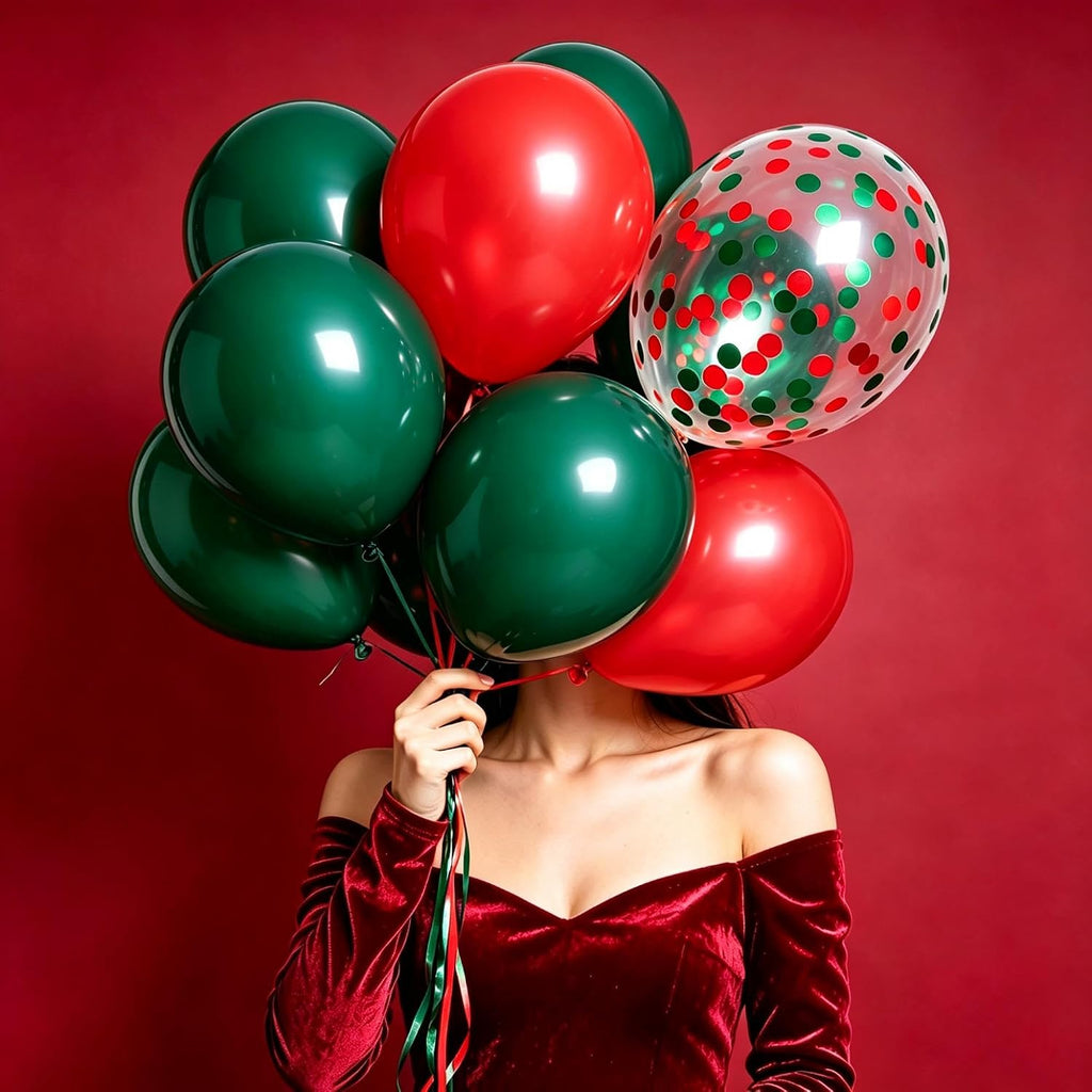Red and Dark Green Balloons, 50Pcs 12In Christmas Party Balloons