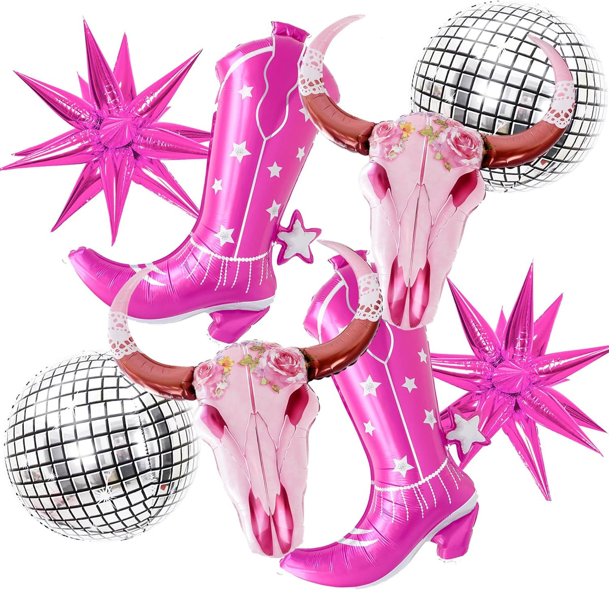Pink Long Horn Cow Skull Boots Disco Ball Balloons Western Cowgirl My First Rodeo Last Rodeo Bachelorette Themed Longhorn Head Party Balloons Wall Decor Baby Shower Birthday Party Decorations for Girl