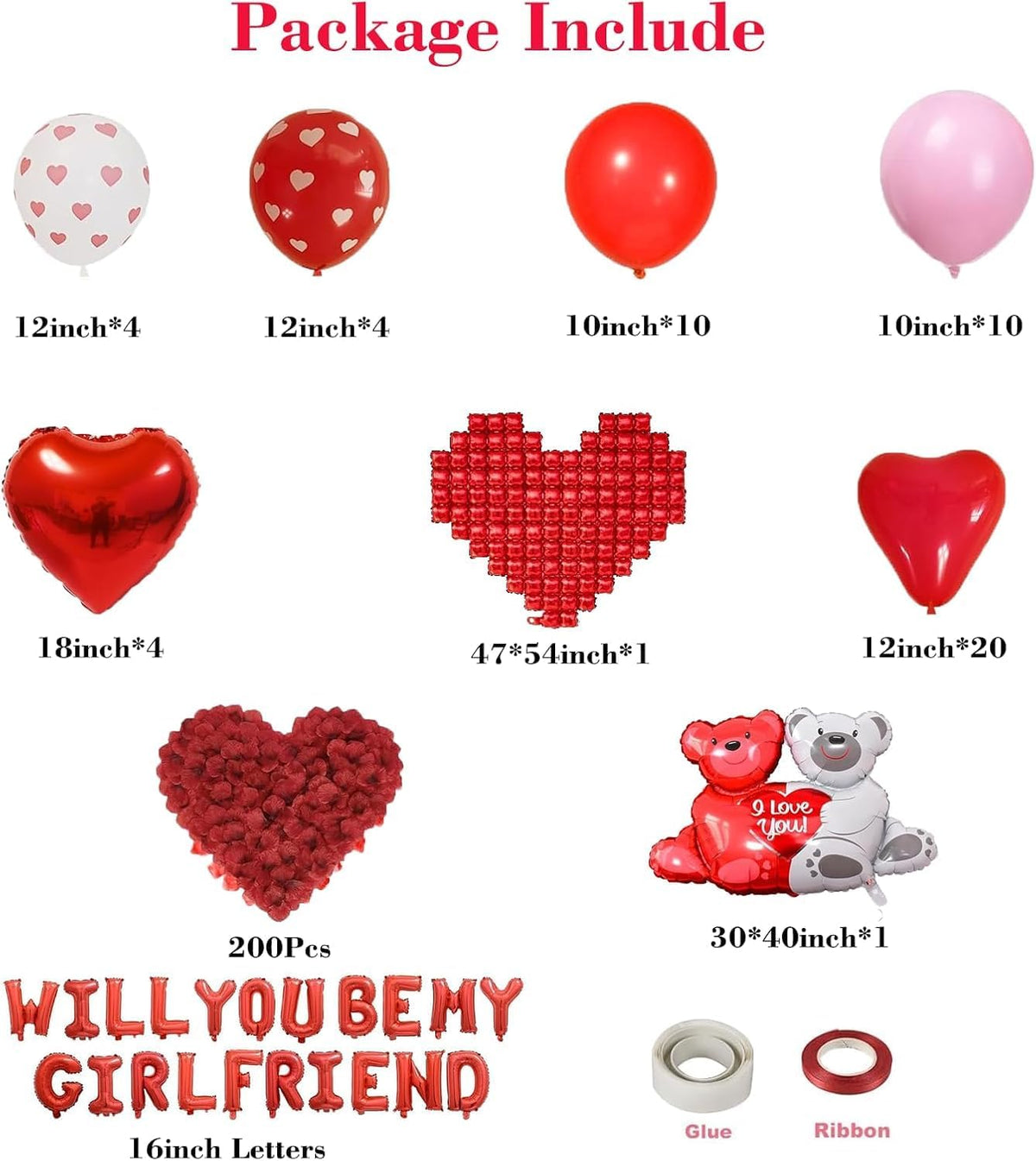 Red Will You Be My Girlfriend Balloons Set, Valentine'S Day Proposal Decor