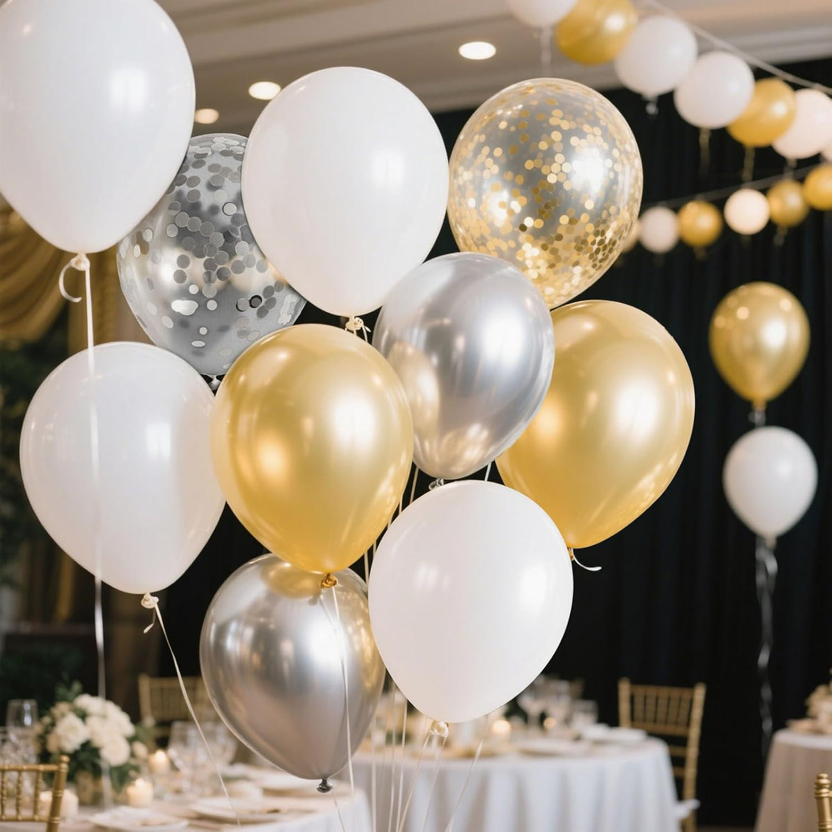 Gender Reveal 60 Pcs Balloons for Birthday Party，12 Inch Gold and Silver Latex Metallic Balloons 12 Inch Gold and Silver Confetti Balloons for Birthday Party Wedding Anniversary