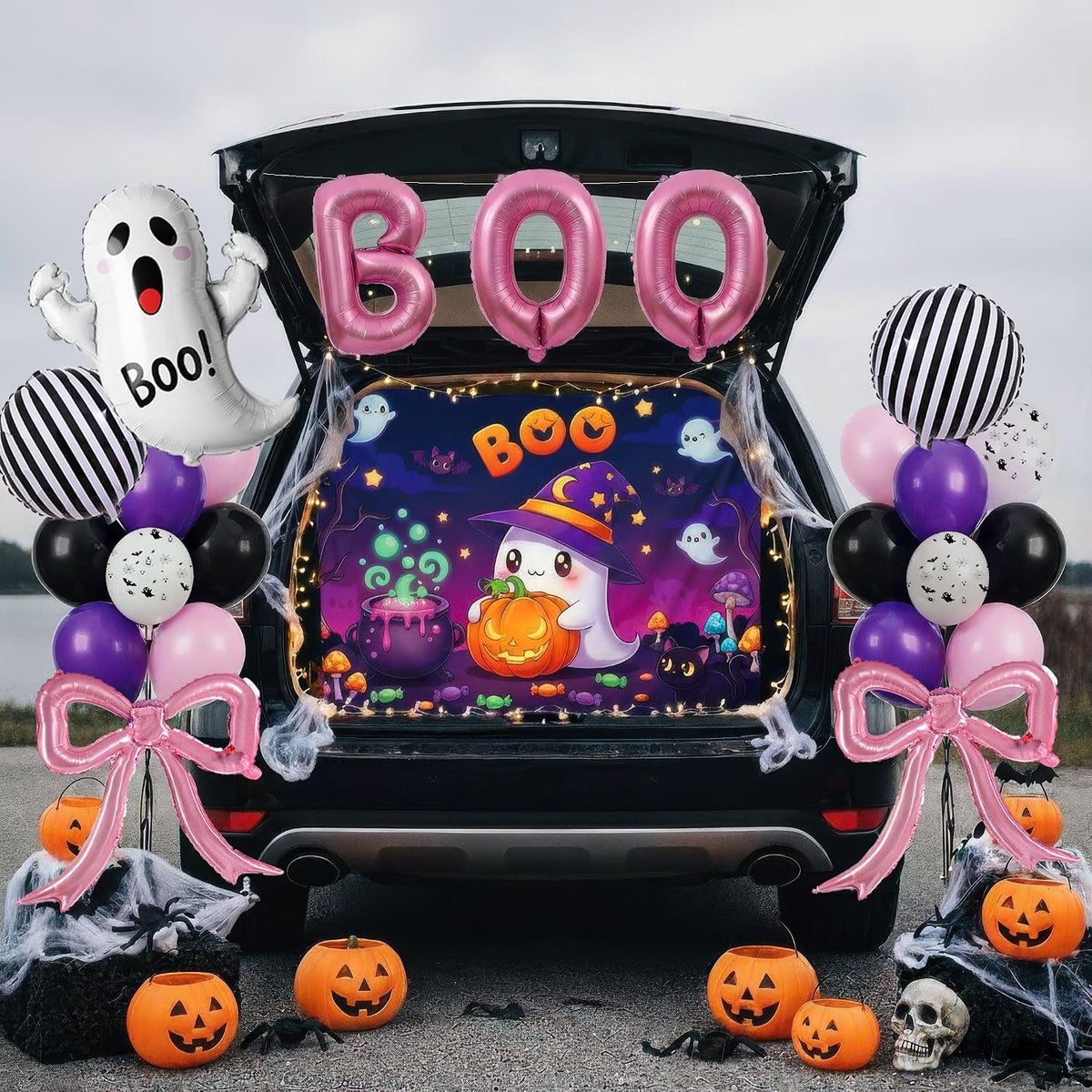 Halloween Trunk or Treat Car Decorations Kit with Ghost Balloons