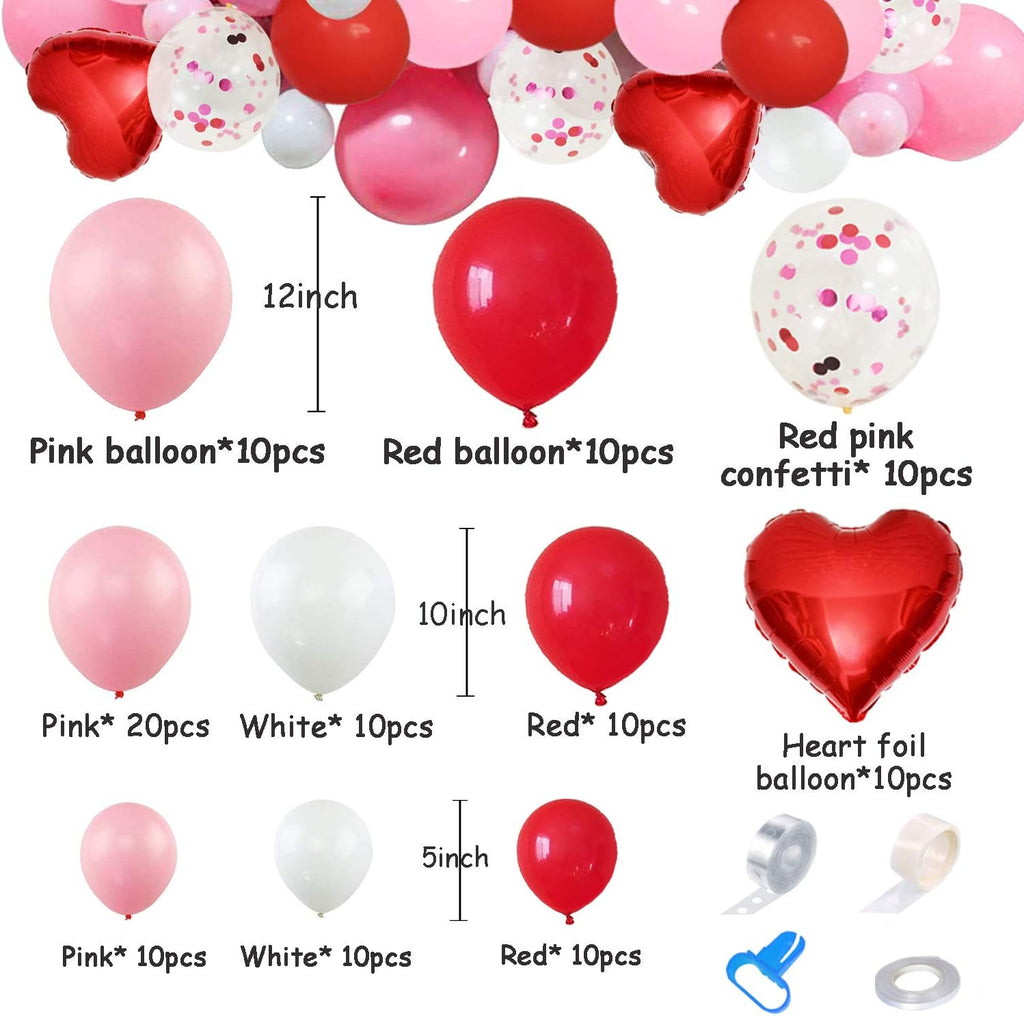 Valentine'S Day Red Balloons Arch Garland Kit 110 Pack 5" 10" 12" Red Pink White Balloons Arch with Confetti Balloon Red Heart Foil Balloon for Valentine'S Day Wedding Party Decorations