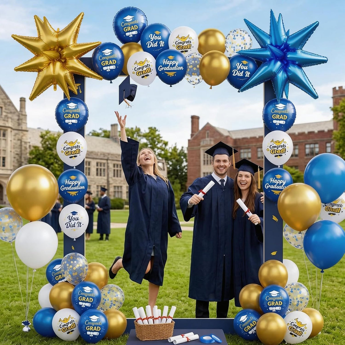 Graduation Balloons, Blue Gold Star Balloons for Class of 2026 Grad Party