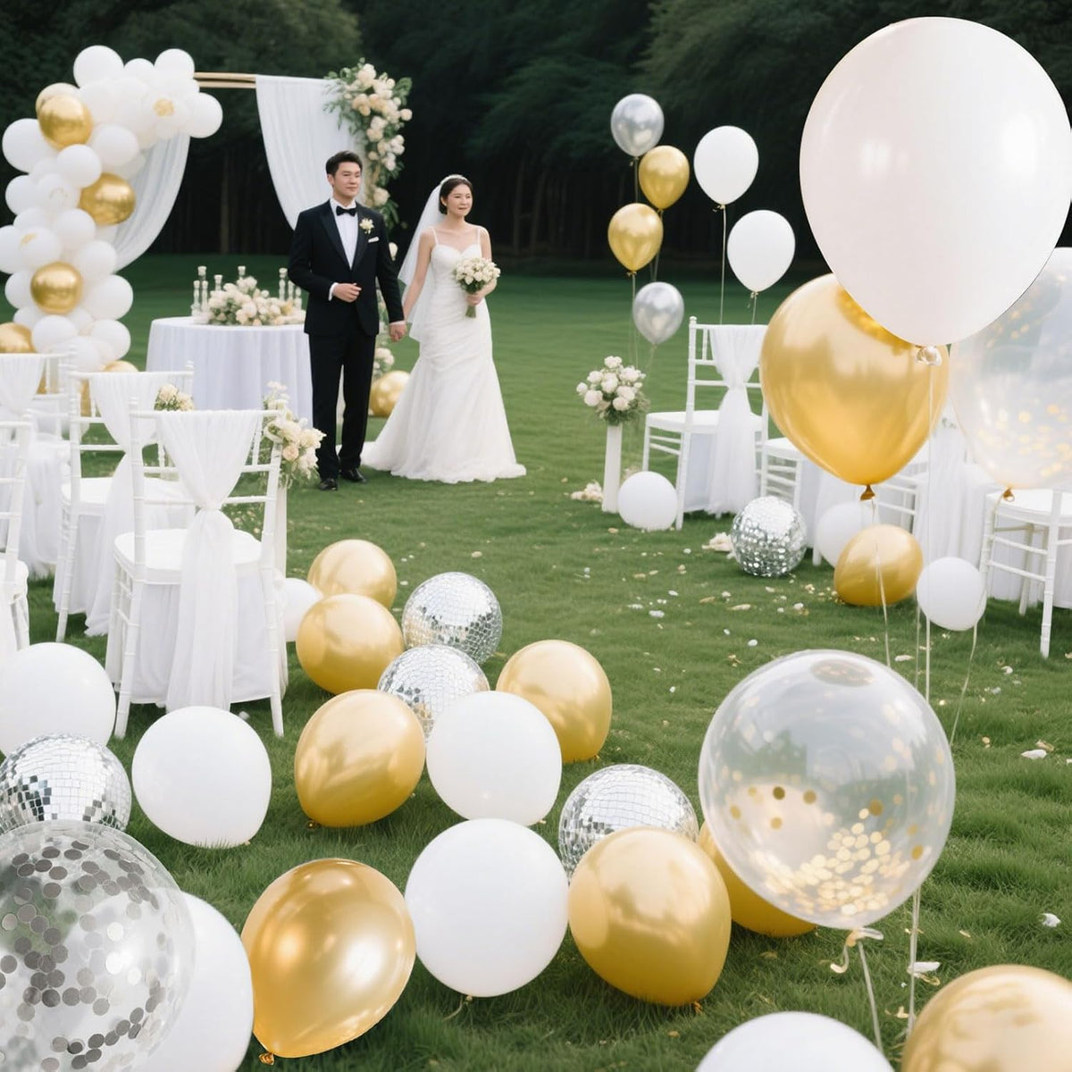 Gender Reveal 60 Pcs Balloons for Birthday Party，12 Inch Gold and Silver Latex Metallic Balloons 12 Inch Gold and Silver Confetti Balloons for Birthday Party Wedding Anniversary