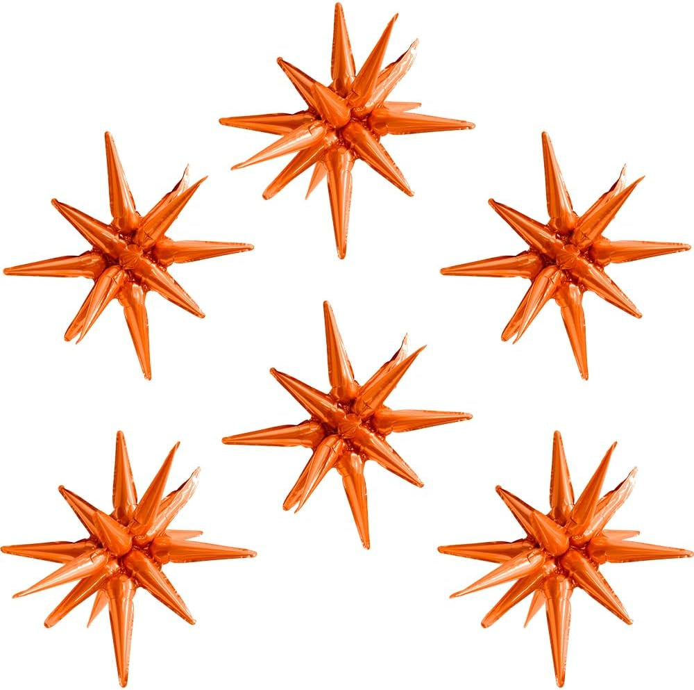4D Red Green Balloon New Year Merry Christmas Decoration One-Piece Explosion Star Party Supplies, 6 Pack 22'' 14 Point Spike Star Cone Balloon Fireworks Balloons for Birthday Disco Casino Movie Night