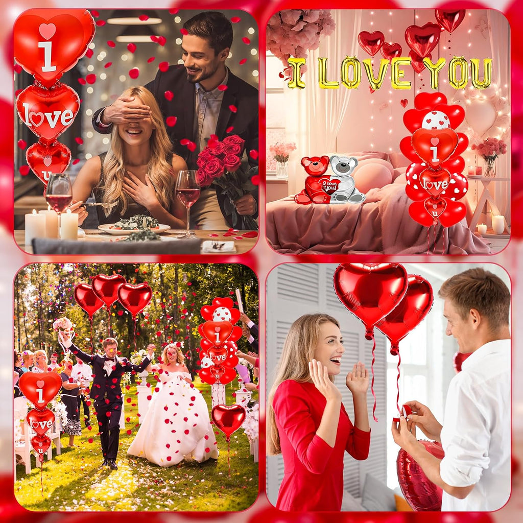 Valentines Balloons,Valentines Day Decorations,Happy Anniversary Balloons,I Love You Balloons,With 1000 Pcs Silk Rose Petals, Wedding Decorations,Valentine Balloons,Ribbon and Straw Included