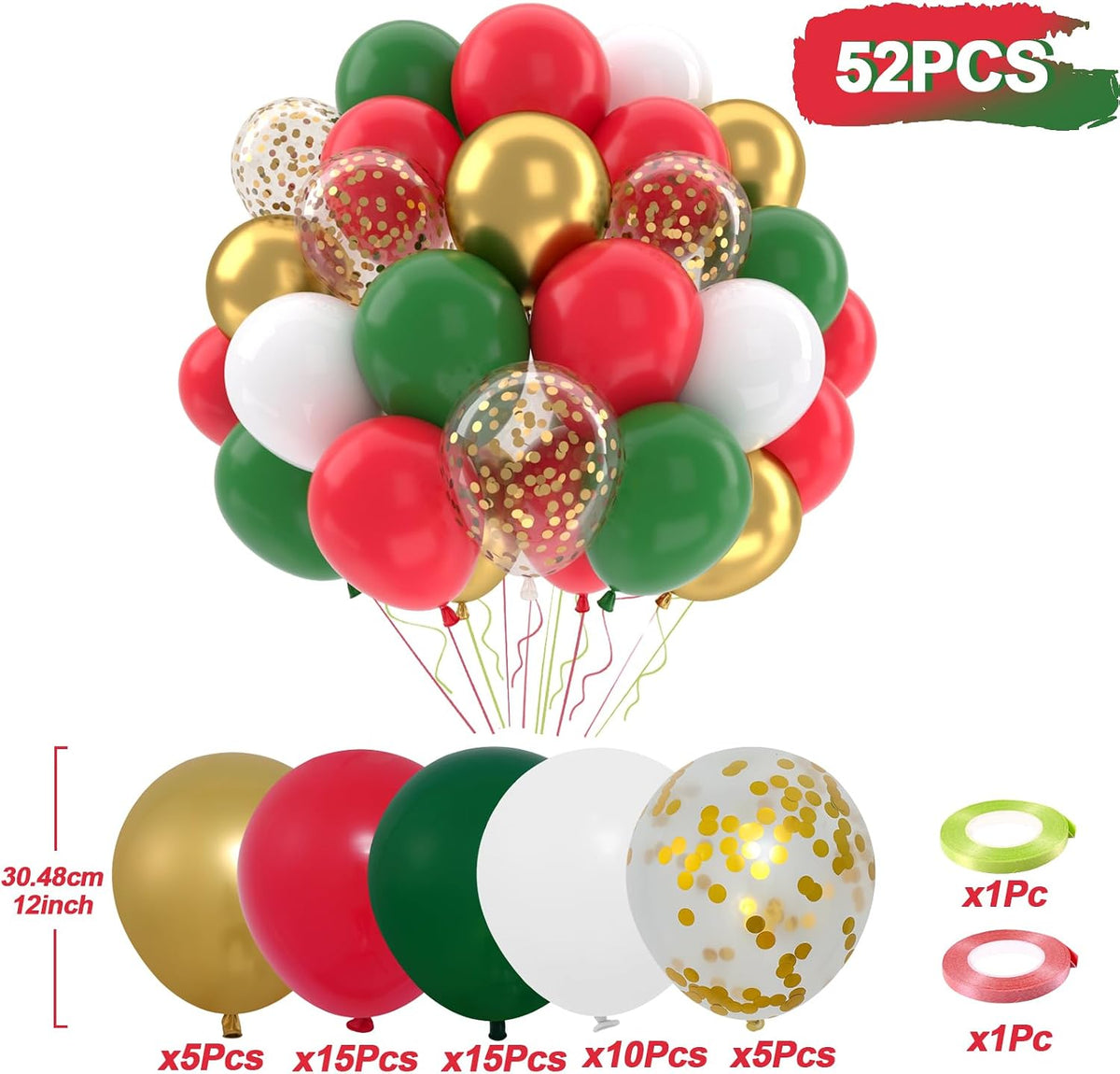 Red and Green Christmas Balloons Set 50 Pcs 12 Inch