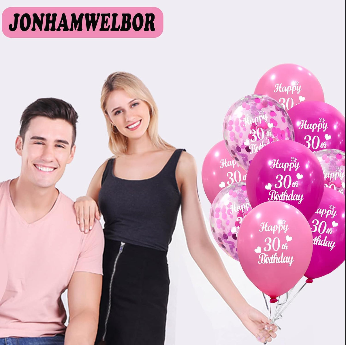 Happy 30Th Birthday Balloon (30Pcs 12Inch) Hot Pink and Pink Latex Inflatable Confetti Anniversary Party Helium Balloons Decorations Supplies for 30 Year Old Women,Her,Daughter,Sister