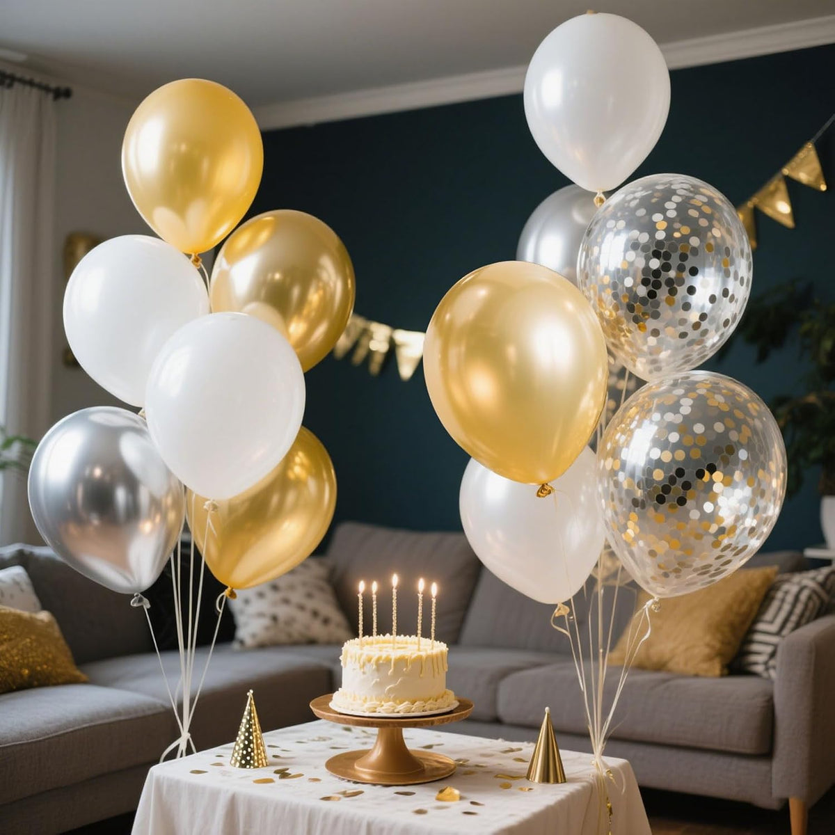 Gender Reveal 60 Pcs Balloons for Birthday Party，12 Inch Gold and Silver Latex Metallic Balloons 12 Inch Gold and Silver Confetti Balloons for Birthday Party Wedding Anniversary