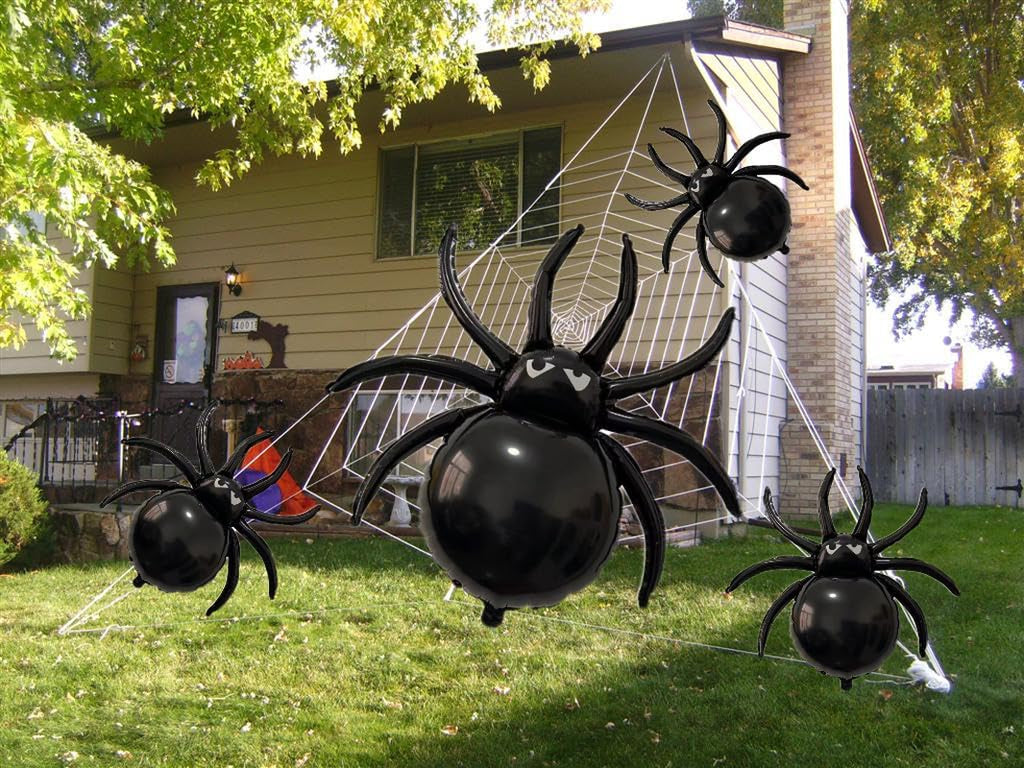 12PCS Halloween Black Spider Balloons - 33" Giant and 17.2" Small Spiders Foil Balloon for Halloween Decoration Day of Death New Year Birthday Spooky Party Supplier