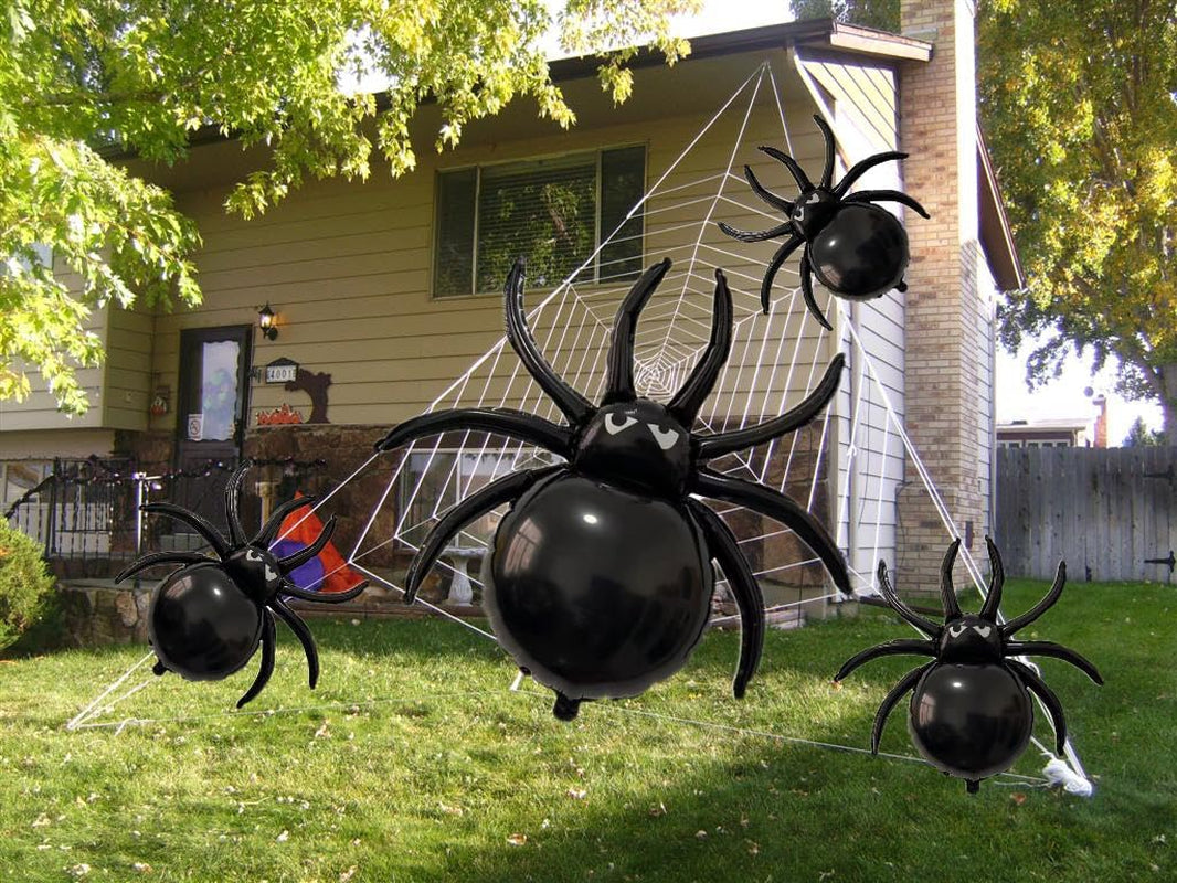 12PCS Halloween Black Spider Balloons - 33" Giant and 17.2" Small Spiders Foil Balloon for Halloween Decoration Day of Death New Year Birthday Spooky Party Supplier